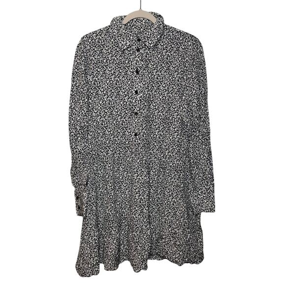 Madewell Black White Floral Tiered Mini Dress Long Sleeve Collared S NWT - Picture 5 of 9